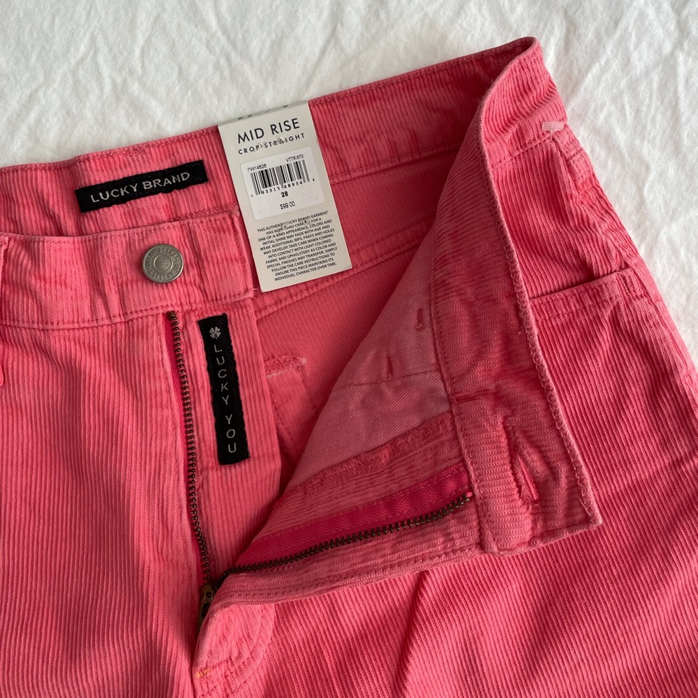 Lucky Brand Pink Corduroy Straight Fit High Rise Cropped Pants - Picture 8 of 11